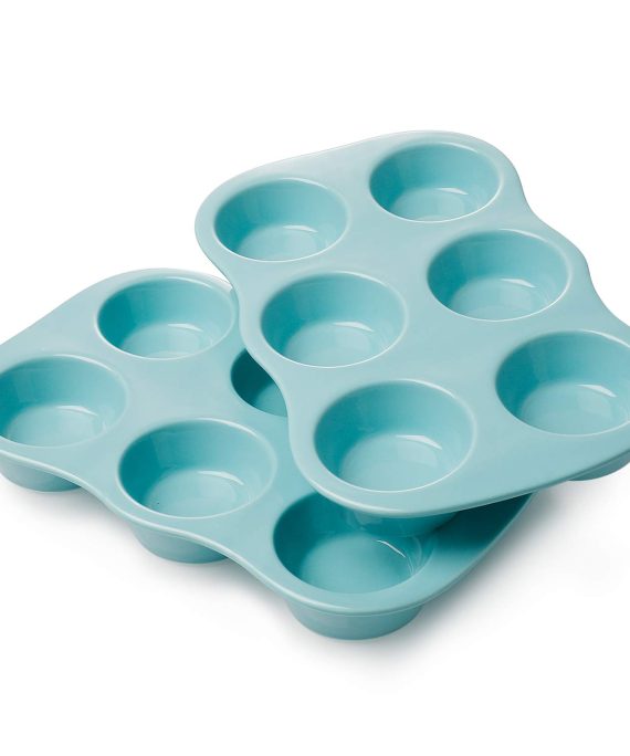 Sweese 517.202 Porcelain Muffin Pan Non-Stick Cupcake Baking Pan, 6 Cups, Each cup holds 3 oz, Set of 2, Turquoise