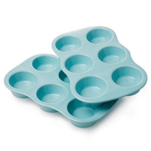Sweese 517.202 Porcelain Muffin Pan Non-Stick Cupcake Baking Pan, 6 Cups, Each cup holds 3 oz, Set of 2, Turquoise