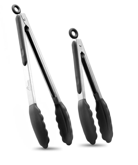 Hotec Premium Stainless Steel Locking Kitchen Tongs with Silicon Tips, Set of 2-9" and 12"
