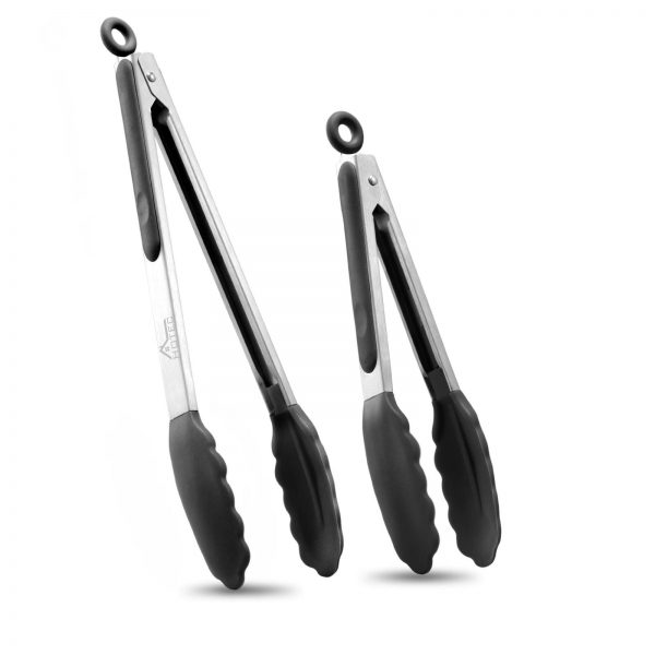 Hotec Premium Stainless Steel Locking Kitchen Tongs with Silicon Tips, Set of 2-9" and 12"