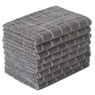 Microfiber Dish Towels - Soft, Super Absorbent and Lint Free Kitchen Towels - 8 Pack (Lattice Designed Gray Colors) - 26 x 18 Inch