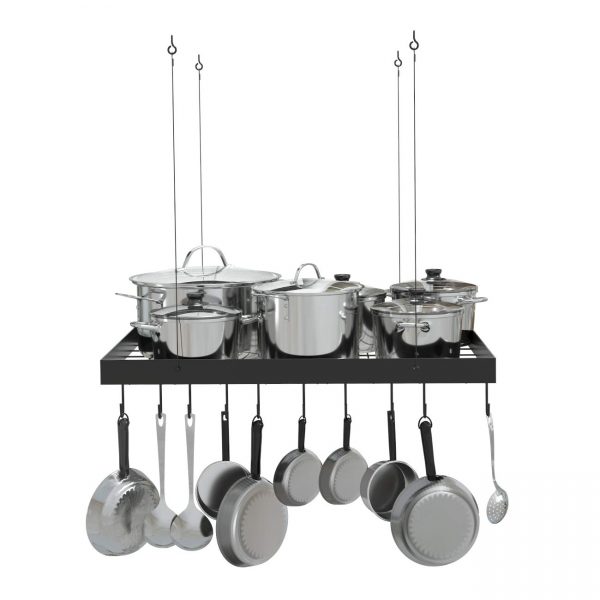 KES 16 Inches Hanging Pot Rack for Kitchen Ceiling Pot Hanger Matt Black Pot and Pan Rack with 10 Hooks, KUR219S40-BK