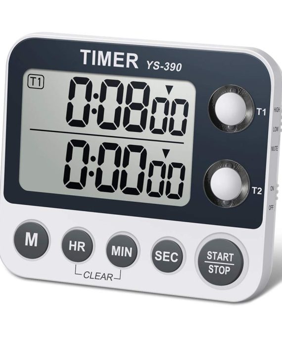 HomeMall Digital Dual Kitchen Timer, Cooking Timer, Dual Count Up ＆ Down Timer with Magnetic Back, Large Display, Adjustable Volume and Flashing Alarm Light, ON/Off Switch Stopwatch, Battery Included