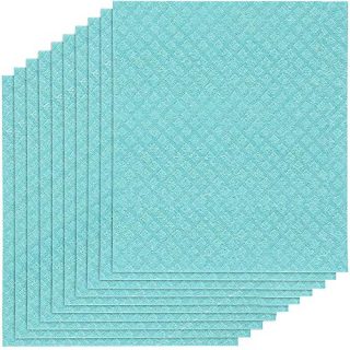 Swedish Dishcloths for Kitchen - Bulk 10 Pack of No Odor Eco-Friendly Reusable Dish Cloths - Absorbent Swedish Cellulose Sponge Cloth (10 Dishcloths - Lake Blue)