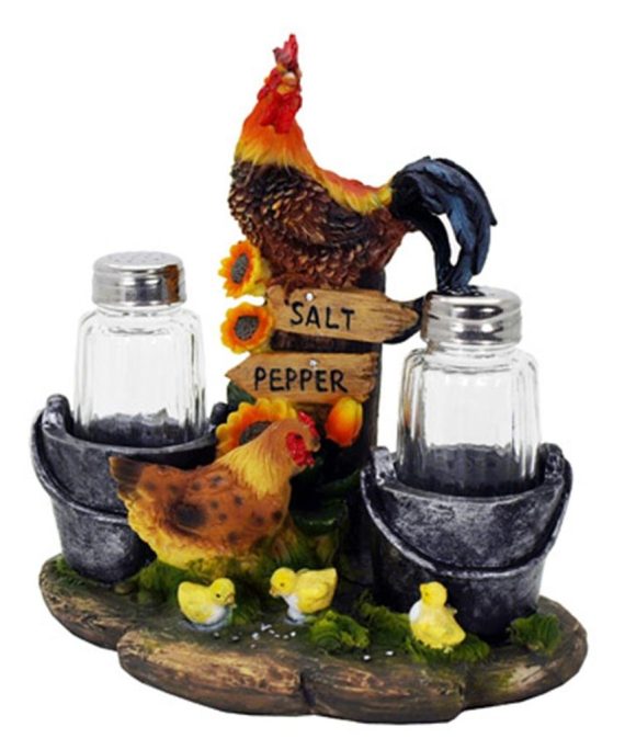 DWK "Farm Flavor" Rooster Salt and Pepper Holder | Salt and Pepper Shakers | Country Decor | Kitchen Accessories | Shaker Set | Tabletop Accessories - 7 inches