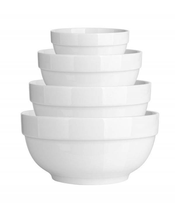 DOWAN Porcelain Serving Bowls, 64/42/22/12 Ounce Nesting Bowls Set, Scratch Resistant Prep Bowls for Kitchen, Thicken Edge, Elegant White