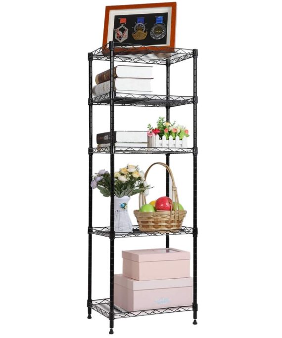 YOHKOH 5-Wire Shelving Metal Storage Rack Adjustable Shelves for Laundry Bathroom Kitchen Pantry Closet, Black