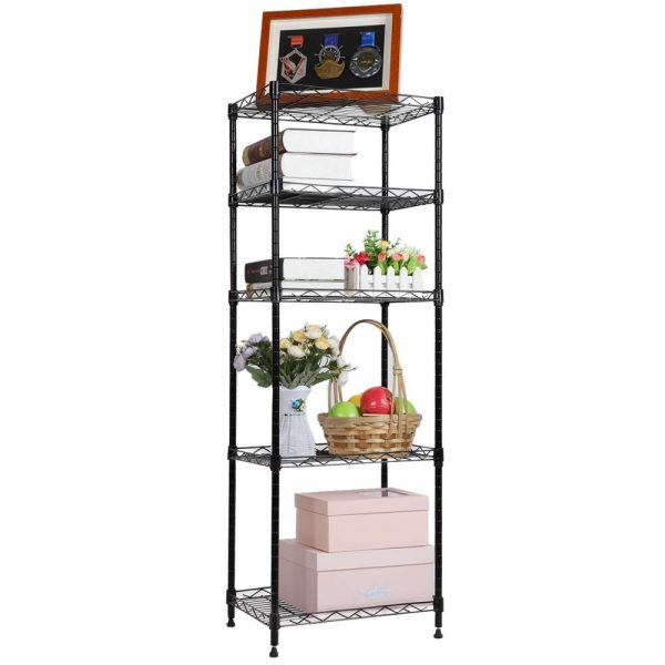 YOHKOH 5-Wire Shelving Metal Storage Rack Adjustable Shelves for Laundry Bathroom Kitchen Pantry Closet, Black