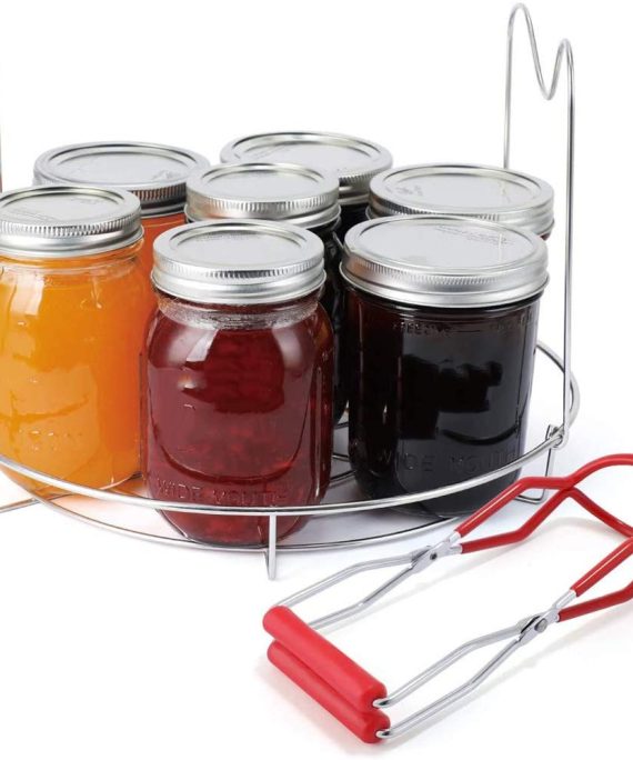 SOOTOP Canning Rack Jar Lifter Set - Professional Stainless Steel Canning Tongs with Secure Grip and Anti-Slip Handle, Wide-Mouth Canning Kits for Kitchen Restaurant Jars Red