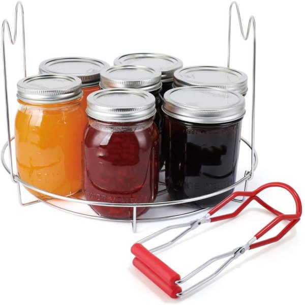SOOTOP Canning Rack Jar Lifter Set - Professional Stainless Steel Canning Tongs with Secure Grip and Anti-Slip Handle, Wide-Mouth Canning Kits for Kitchen Restaurant Jars Red