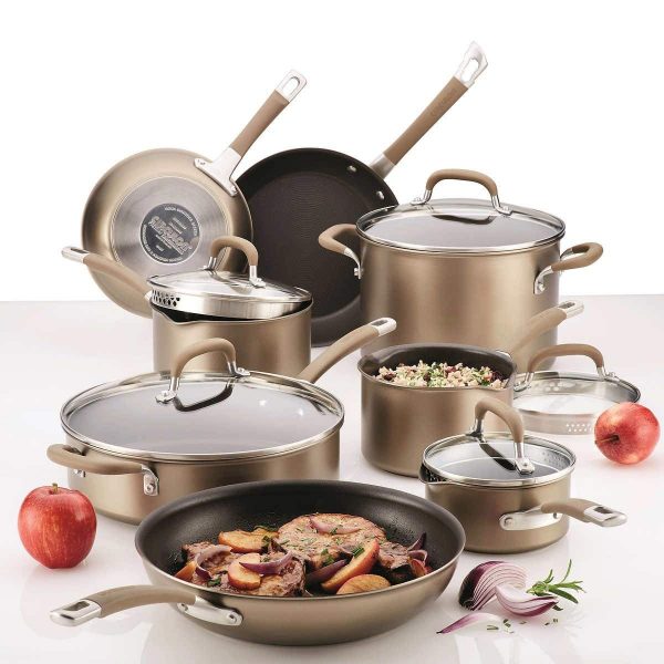 Circulon Premier Professional 13-Piece Hard-Anodized Cookware Set (8 Cooking Vessels and 5 Lids) Induction Base Suitable For All Cooktops, Bronze