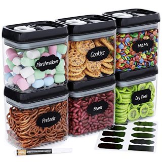 Chef's Path Airtight Food Storage Container Set - 6 PC Set/All Same Size - Labels & Marker - Kitchen & Pantry Organization Dry Food Containers - BPA-Free - Clear Plastic Canisters with Improved Lids