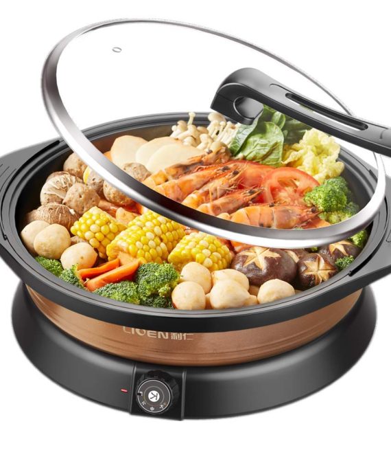 LIVEN Household Fast Heating Multi-function Electric Cooker, Electric frying pan, Electric hot pot, Electric baking pan, Non-stick coating surface, Glass cover, Multi-function electric hot pot.