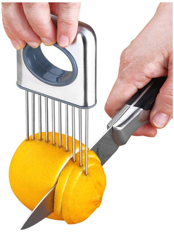 Lemon slicer fruit splitter onion cut stainless steel ultra-thin household cutting vegetables auxiliary tools kitchen accessorie (Silver 1)