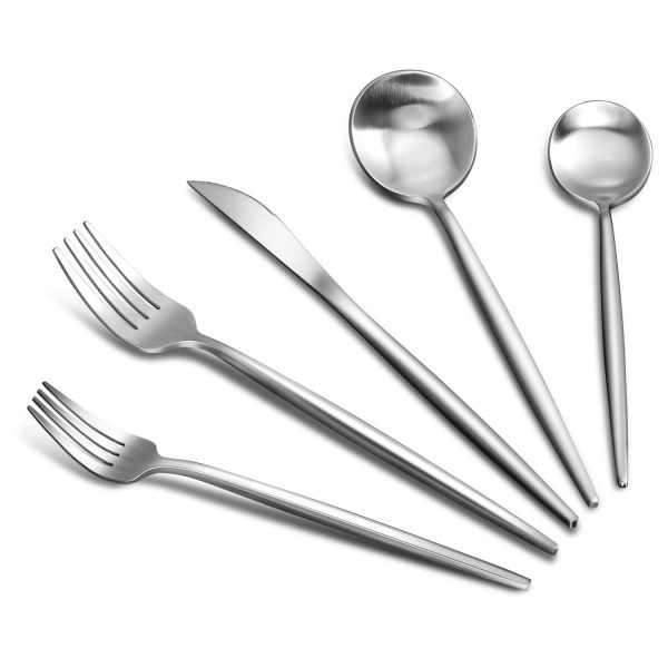 Matte Silverware Set, 20-Piece Stainless Steel Flatware Set, Satin Finish Kitchen Utensil Set Service for 4, Include Knives/Forks/Spoons, Tableware Cutlery Set for Home and Restaurant, Dishwasher Safe