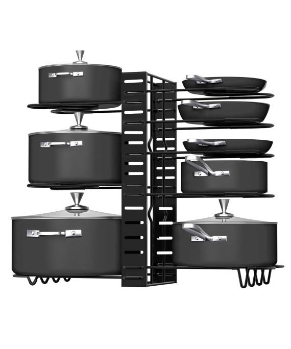 Pot Rack Organizers, G-TING 8 Tiers Pots and Pans Organizer, Adjustable Pot Lid Holders & Pan Rack for Kitchen Counter and Cabinet, Lid Organizer for Pots and Pans With 3 DIY Methods(2019 Upgraded)