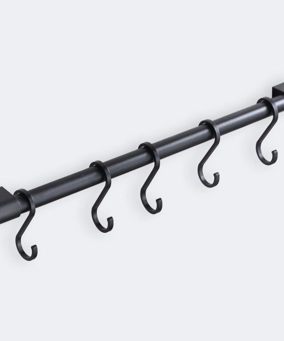 MIAOHUI Kitchen Rail with Hooks, Pan and Pot Hangers for Kitchen Wall Mount, Kitchen Utensil Rack with Removable S Hook, Aluminum (17.3inch_Black_5Hooks)