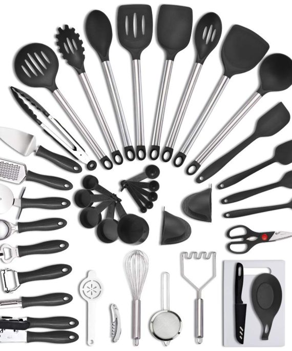VEICA,kithcen Utensil set 42 Cooking Utensils set Nylon and Stainless Steel Utensils Set Kitchen Tool Set,Baking Set Kitchen Set Spatula Set Kitchen Gadgets Kitchen Tools Kitchen Accessories Black