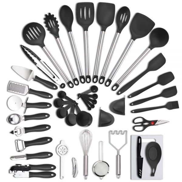 VEICA,kithcen Utensil set 42 Cooking Utensils set Nylon and Stainless Steel Utensils Set Kitchen Tool Set,Baking Set Kitchen Set Spatula Set Kitchen Gadgets Kitchen Tools Kitchen Accessories Black