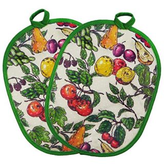 Pot holders set of 2 with Transparent clear Silicone shell and nice Fruit flower cotton lining, Heat Resistant to 500 F kitchen Oven Gloves pot holder for cooking (Fruit flower, Potholders)