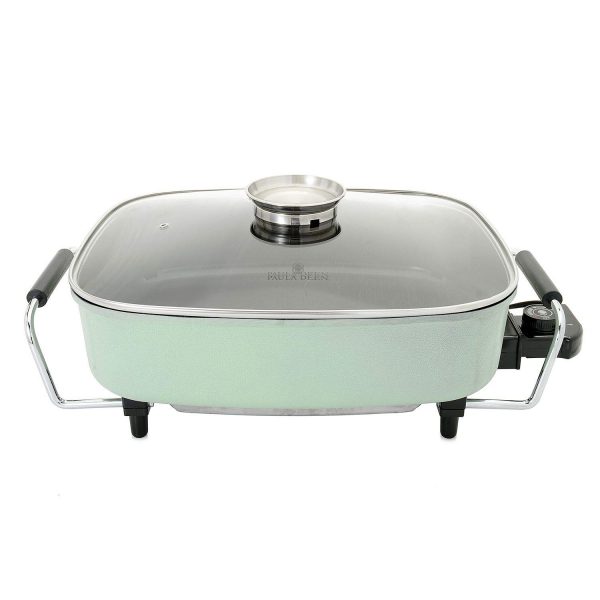 Paula Deen 15-inch (1400 Watt) Large Electric Skillet with Glass, Basting Lid; Easily Saute, Sear, Cook Casseroles, Brown Meats, Simple Temperature Dial with Keep Warm Feature, Wipe Clean Ceramic Coating (Mint)