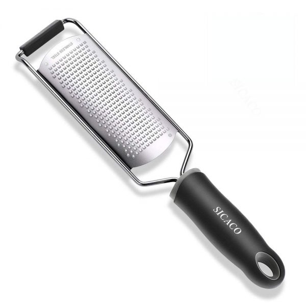 PRO Parmesan Cheese Grater, Upgrade Lemon Zester Tool for Chocolate, Coconut, Citrus, Ginger and Fine Grate Spices, Dishwasher Safe, Black