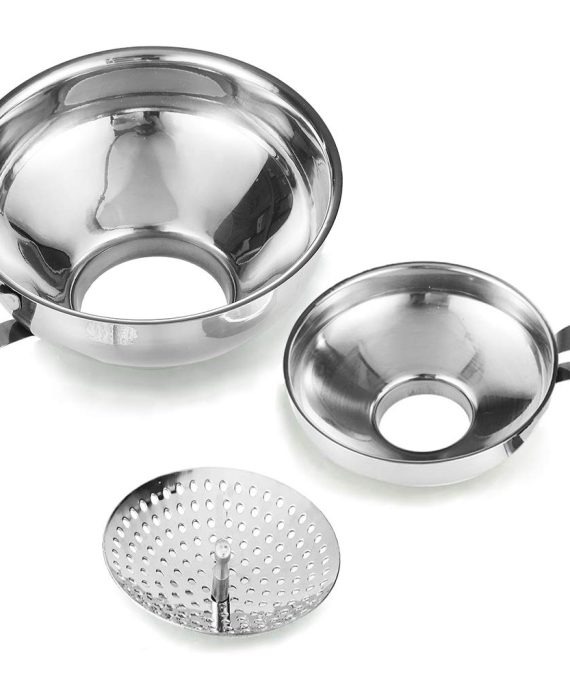Delove Canning Funnel with Strainer for Wide and Regular Jars - Wide-mouth Kitchen Funnel for Mason Jars - Canning Supplies Kit - Stainless Steel - 3 Pack (Small and Large)