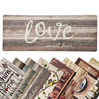 Farmhouse Kitchen Mats Cushioned Anti-Fatigue Comfort Mat for Home & Office Ergonomically Engineered Memory Foam Kitchen Rug Waterproof Non-Skid, 47" by 18", Love