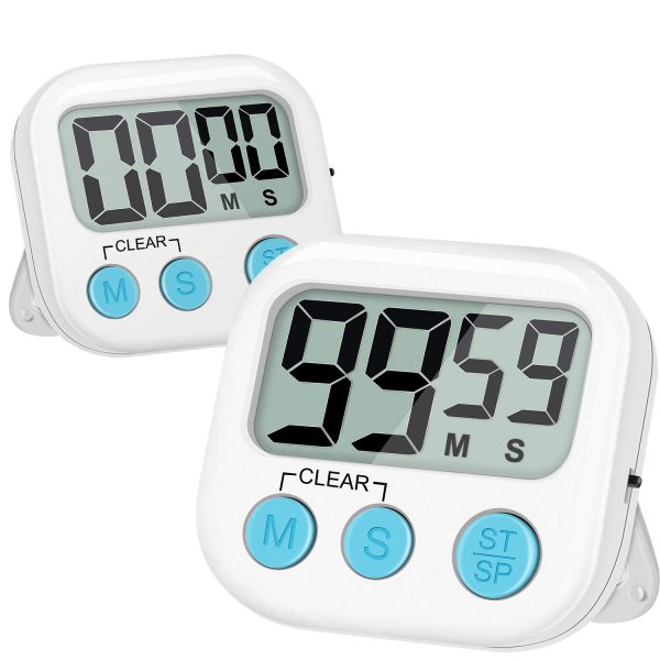 Blossmfree Kitchen Timer, 2 Pack Large Digits Classroom Timer for Kids,Simple Operation Magnetic Timers, Digital Timer for Cooking White