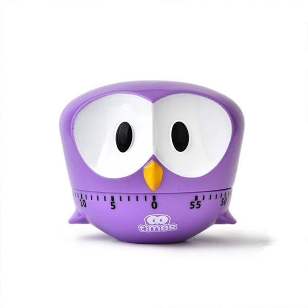 Cartoon Owl Mechanical Timers 60 Minutes Kitchen Cooking Timer Clock Loud Alarm Counters Mini Size Manual No Batteries Required, 100% Mechanical - Magnetic Backing, Timer for Study (violet)