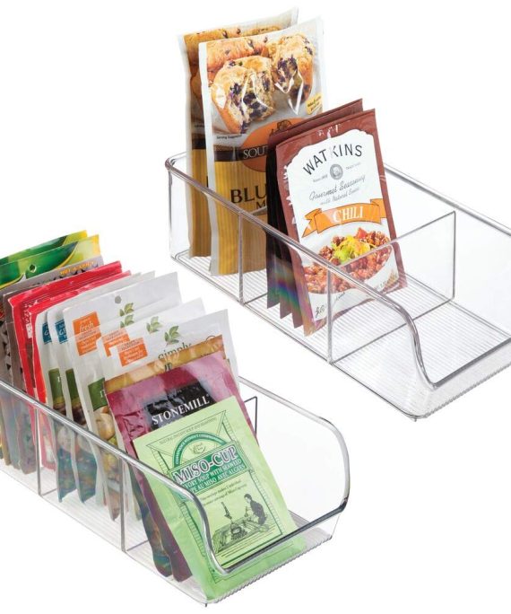 mDesign Plastic Food Packet Kitchen Storage Organizer Bin Caddy - Holds Spice Pouches, Dressing Mixes, Hot Chocolate, Tea, Sugar Packets in Pantry, Cabinets or Countertop - 2 Pack - Clear