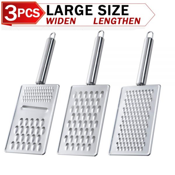 Cheese Grater Handheld Shredder, Grater Stainless Steel with Hanging Loop, Multi-purpose Kitchen Food Graters for Cheese Chocolate Butter Fruit Vegetable(3Pcs)