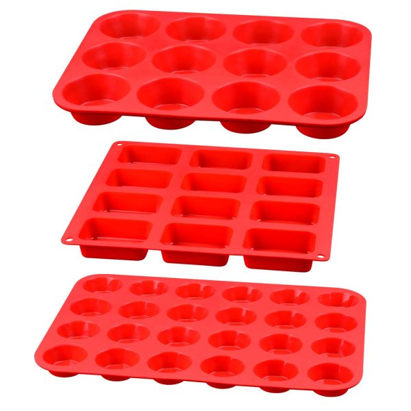 Silicone Muffin Pan - Silicone Molds Including Mini 24 Cups, Regular 12 Cups Muffin Pan & 12 Cavities Mini Loaf Pan 100% Food Grade Silicone, 3-in-1 Set for Egg Muffin, Cupcakes, Brownies, Fat Bombs