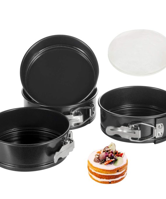 Springform Pan, 4.6 Inch Nonstick Cake Pan, Set of 4, with 50 PCS Paper Liners. TAOUNOA Leak-proof Baking Pan for Mini Cheesecakes, Pizzas, Quiches.