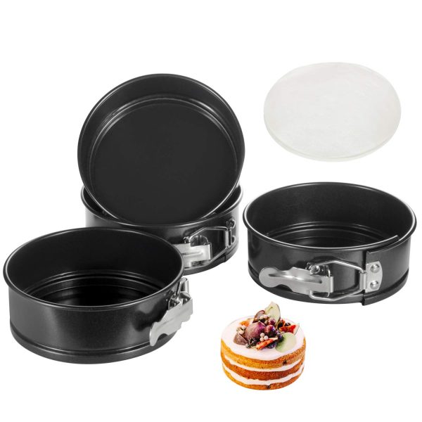 Springform Pan, 4.6 Inch Nonstick Cake Pan, Set of 4, with 50 PCS Paper Liners. TAOUNOA Leak-proof Baking Pan for Mini Cheesecakes, Pizzas, Quiches.