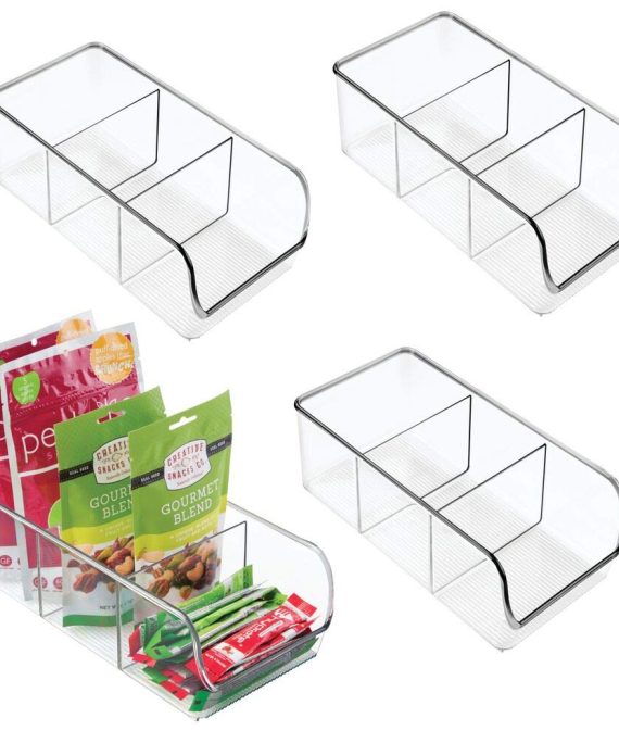 mDesign Plastic Food Packet Kitchen Storage Organizer Bin Caddy - Holds Spice Pouches, Dressing Mixes, Hot Chocolate, Tea, Sugar Packets in Pantry, Cabinets or Countertop - 4 Pack - Clear
