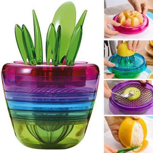 10 in 1 Fruit Tools Multi-function Kitchen Shredder Tools Apple Cutter Fruit Salad Kiwi Peeler Citrus Tomato Lemon Juicer Grinder Kitchen Gadget Flower Pot Cooking Tools Kitchen Accessories