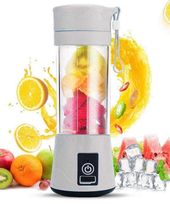 USB Portable Blender, Cordless Personal Blender Juicer, Personal Size Smoothies and Shakes, Fruit Juice mixer with 6 Blades, 380ml Water Bottle for Sports,Gym,Travel,Home Outdoor and Office (White)
