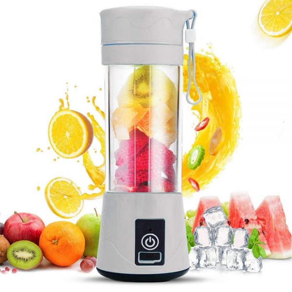 USB Portable Blender, Cordless Personal Blender Juicer, Personal Size Smoothies and Shakes, Fruit Juice mixer with 6 Blades, 380ml Water Bottle for Sports,Gym,Travel,Home Outdoor and Office (White)