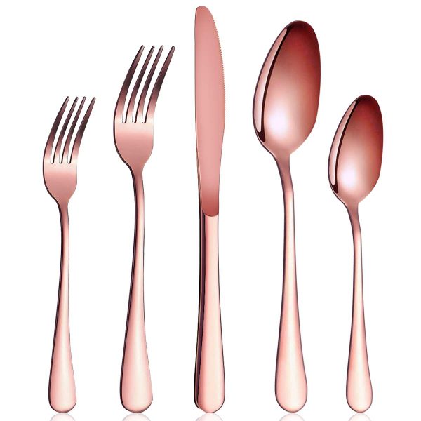 Silverware set Comfook Rose gold silverware Stainless steel Flatware set Satin Finish Cutlery set Kitchen utensil set Dishwasher safe (20 piece- service for 4) Flatware Includes Knives/Forks/Spoons