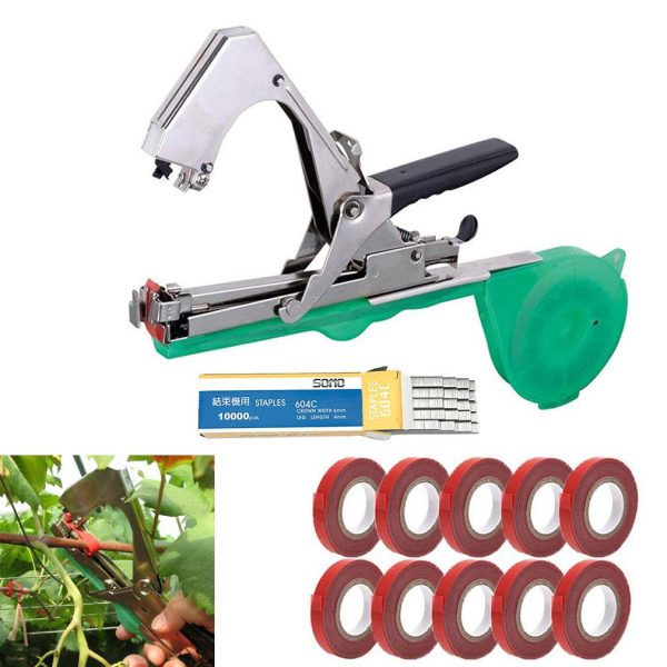 LIRANK Tying Machine Plant and Garden Plant Tying Tool Tapetool Tapener Vegetable Branch Hand Binding Stem Strapping Tool with 10 Rolls Tape Set for Fruit Flower Vine Tomato Cucumber and Pepper