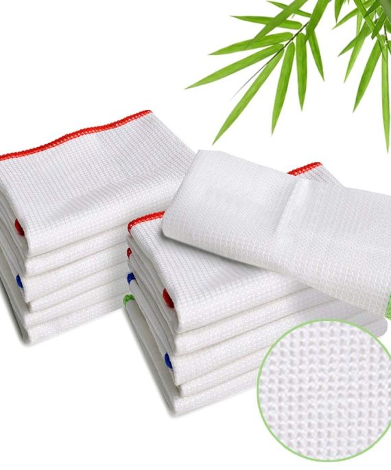 LUCKISS 100% Bamboo Dish Cloths Cleaning Cloth and Dishcloths Sets Super Absorbent Towels Soft Durable and Eco-Friendly Cleaning Rags 12 x 12 inch 12 Pack
