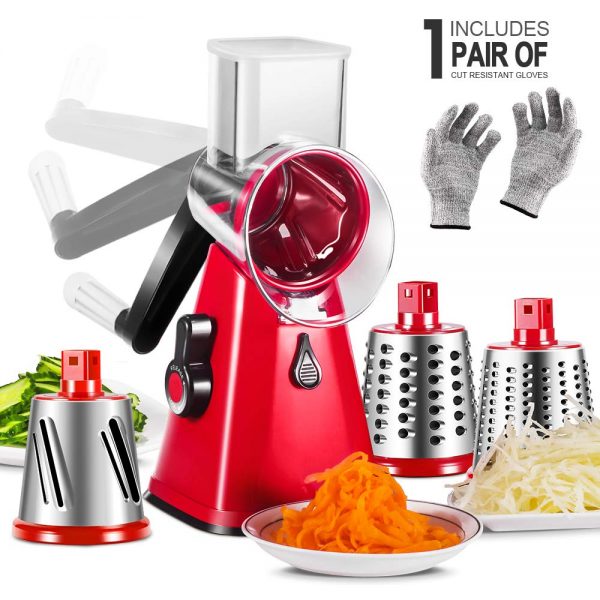 3-in-1 Rotary Cheese Grater Manual Shredder Spiralizer