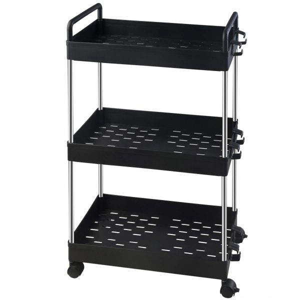 Ronlap 3 Tier Classic Storage Cart, Mobile Shelving Unit with Handle, Rolling Utility Cart Slide Out Storage Organizer Tower for Kitchen Bathroom Laundry Room, Black