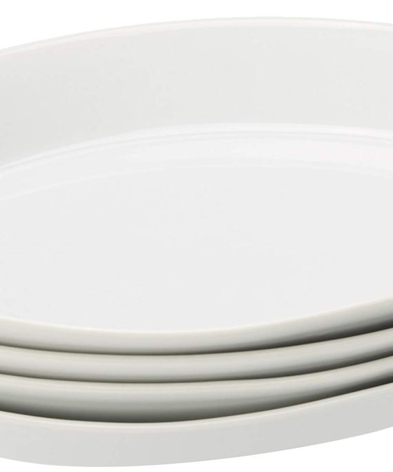 HIC Harold Import Co. Kitchen Oval Au Gratin Baking Dish Set, Fine White Porcelain, 10-Inch, Set of 4