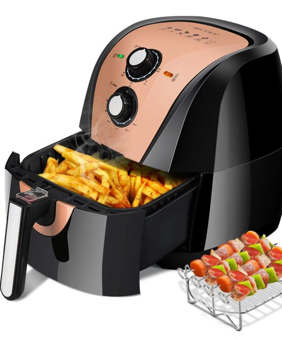 Secura Air Fryer XL 5.3 Quart 1700-Watt Electric Hot Air Fryers Oven Oil Free Nonstick Cooker w/Additional Accessories, Recipes, BBQ Rack & Skewers for Frying, Roasting, Grilling, Baking (Gold)