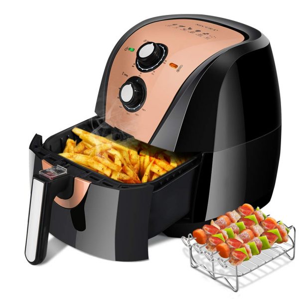 Secura Air Fryer XL 5.3 Quart 1700-Watt Electric Hot Air Fryers Oven Oil Free Nonstick Cooker w/Additional Accessories, Recipes, BBQ Rack & Skewers for Frying, Roasting, Grilling, Baking (Gold)