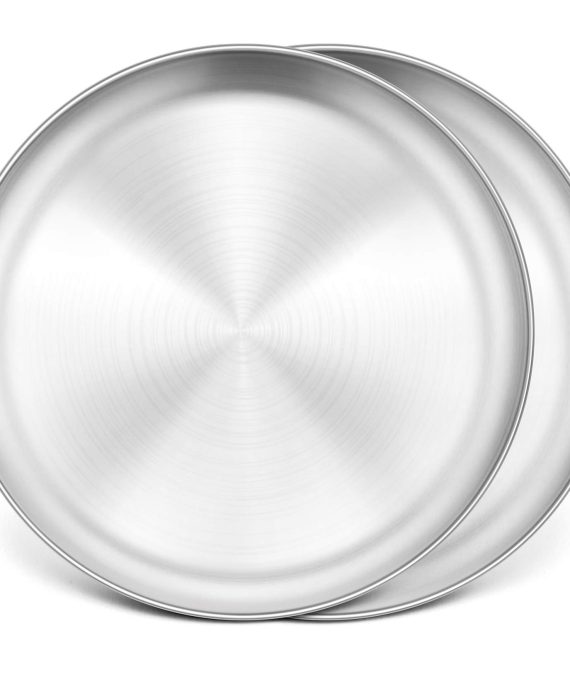 13½ Inch Pizza Pan Set of 2, P&P CHEF Stainless Steel Pizza Tray, Round Pizza Plate For Pie Cookie Pizza Cake, Non Toxic & Heavy Duty, Brushed Finish & Easy Clean