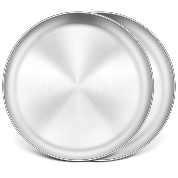 13½ Inch Pizza Pan Set of 2, P&P CHEF Stainless Steel Pizza Tray, Round Pizza Plate For Pie Cookie Pizza Cake, Non Toxic & Heavy Duty, Brushed Finish & Easy Clean