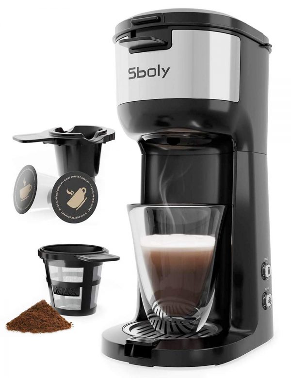 Sboly Single Serve Coffee Maker Brewer for K-Cup Pod & Ground Coffee Thermal Drip Instant Coffee Machine with Self Cleaning Function, Brew Strength Control